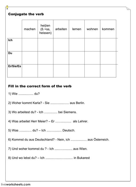 Conjugate Haben Sein Regular Verbs Interactive Worksheet