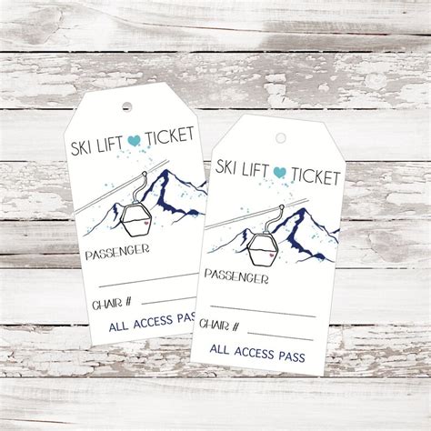 Ski Lift Ticket Wedding Printable Escort Place Cards Seating Etsy
