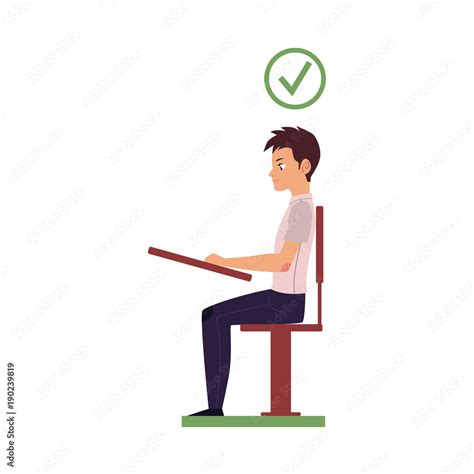 Correct Neck And Spine Alignment Of Young Cartoon Man Character Sitting