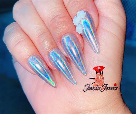 Holographic Chrome Nails In 2020 Press On Nails Shimmer Body Oil