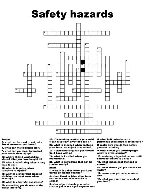 Safety Crossword Puzzles Printable