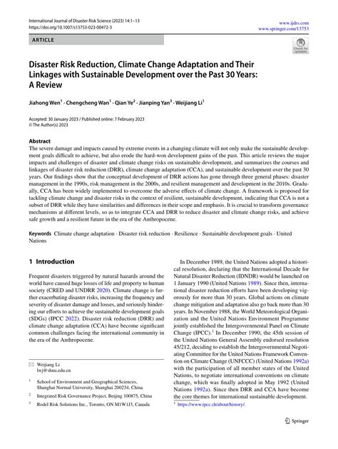 Disaster Risk Reduction Climate Change Adaptation And Their Linkages
