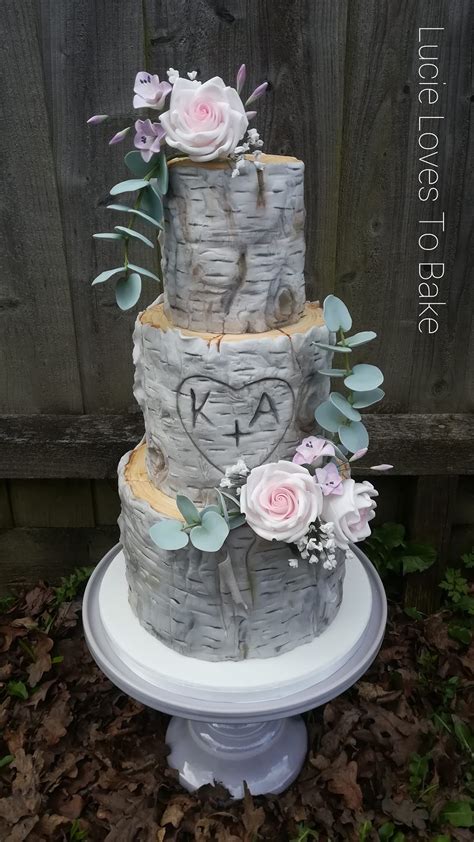 Woodland Birch Tree Wedding Cake Created By Carving And Hand Painting A
