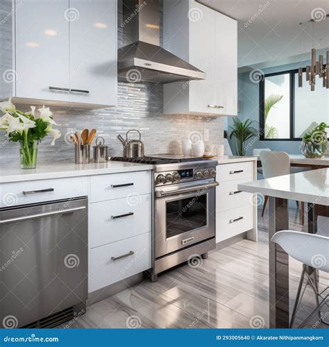 Sleek Furnished Kitchen, Stylish Beautiful Cooking Area, Interior