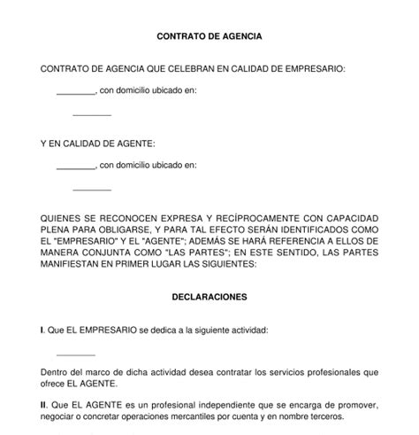 Contrato De Agencia Modelo En Formatos Word Y Pdf