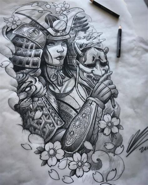 👩🏹🗡️👺 Artwork B Samurai Tattoo Design Female Samurai Tattoo Female