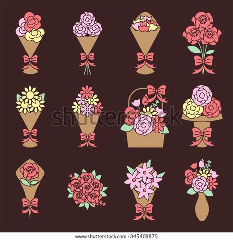 Flower Bouquet Icons Set Stock Vector Royalty Free 345408875