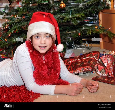 Little Girl On Christmas Eve Stock Photo Alamy