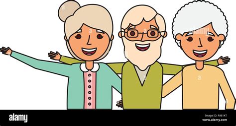 Group Of Old People Embraced Portrait Vector Illustration Stock Vector