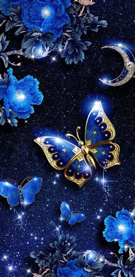 1080p Free Download Midnight Butterfly Bonito Blue Flower Glitter