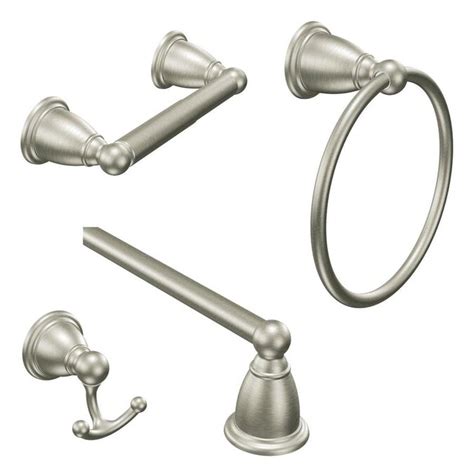 Shop 5 bath hardware from top brands such as anthropologie and urban outfitters and from retailers such as anthropologie and urban outfitters all in one place. Moen 4-Piece Brantford Brushed Nickel Decorative Bathroom ...