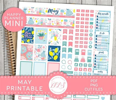 Printable May Monthly Kit Mini Happy Planner May Stickers Etsy