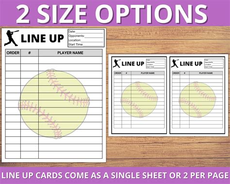 Softball Line Up Card Template Batting Line Up Printable Etsy
