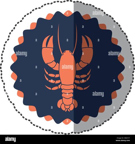 Sticker Stamp Border With Silhouette Lobster Vector Illustration Stock