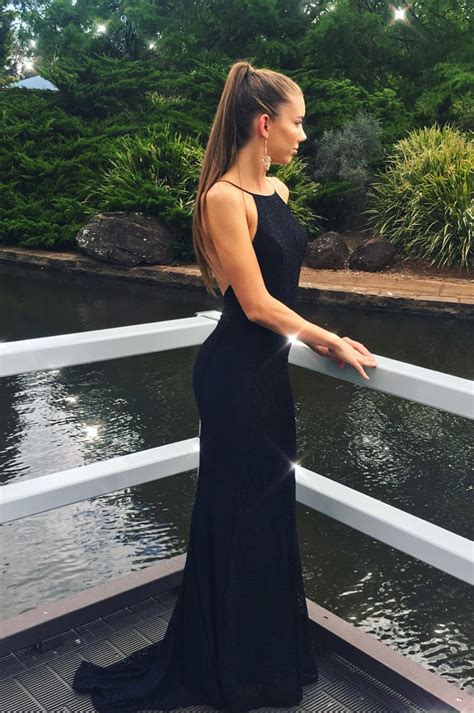Sexy Backless Mermaid Black Lace Long Formal Evening Dress