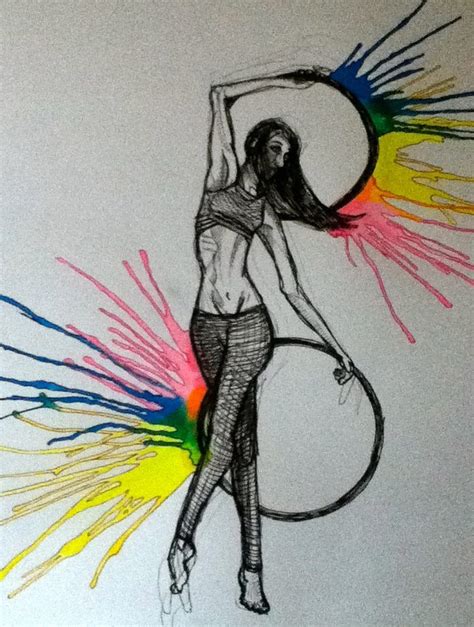 A Drawing Of A Woman Holding A Hula Hoop With Colored Streaks Around