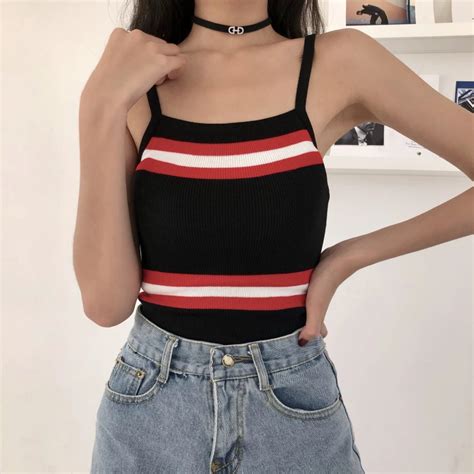 Sexy Sleeveless Backless Camis Summer Tops Fashion Striped Short Tanks Tops Korean New