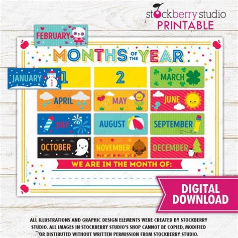 Months Of The Year Printable Learning Games Kids Calendar Busy Etsy