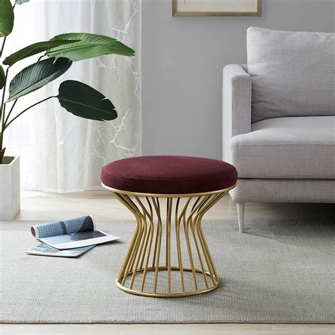 Modern Round Ottoman Stool With Gold Metal Base
