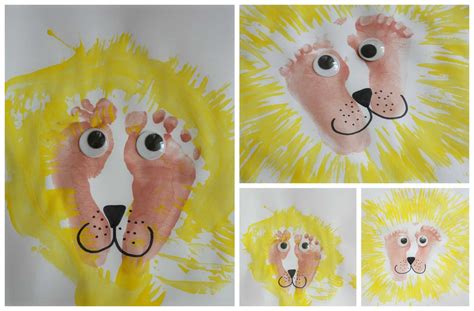 Kids Art Lion Painting With Footprints And Forks Emma Owl