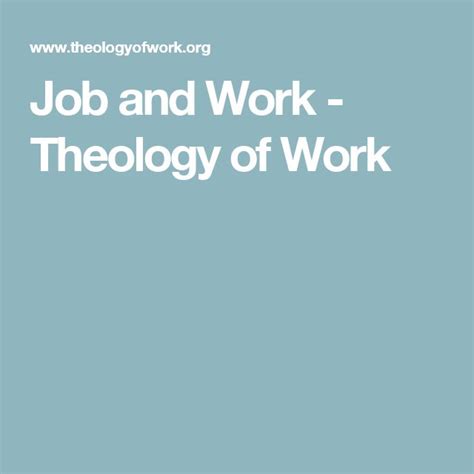 Job And Work Theology Of Work Bible Commentary Job Theology