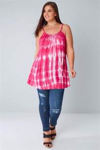 Pink And White Tie Dye Swing Vest With Plaited Straps Plus