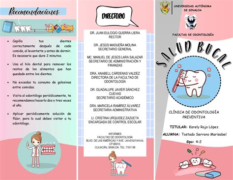Triptico Higiene Bucal Promocion de la Salud UNIVERSIDAD AUTÓNOMA DE