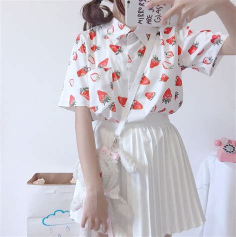 Harajuku Strawberry Pink Summer Short Sleeves Sleeve Blouse Etsy