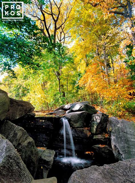 North Woods Waterfall In Autumn Central Park Framed Photograph By
