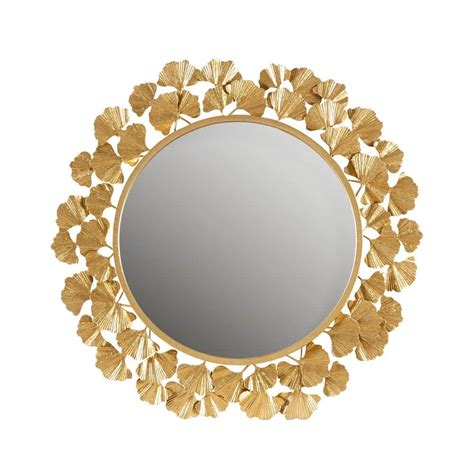 Martha Stewart Eden Gold Gold Gingko Leaf Round Wall Mirror 305 In X