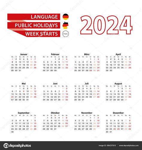 Kalender 2024 Deutscher Sprache Mit Feiertagen Das Land Des Deutschen