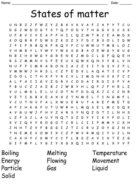 States Of Matter Word Search Wordmint