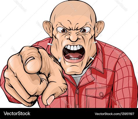 Angry Man With Shaved Head Shouting And Pointing Vector Image