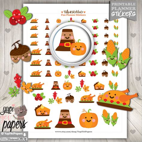 Thanksgiving Stickers Printable Planner Stickers Planner Etsy