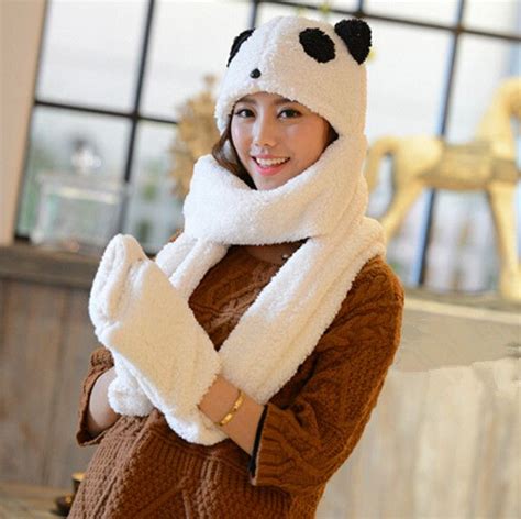 Panda Hat Scarf And Gloves All In One For Girls Animal Cosplay Winter