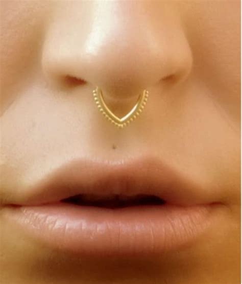 Gold Septum Ring Tribal Septum Jewelry 24kt Gold Nose Ring For Etsy