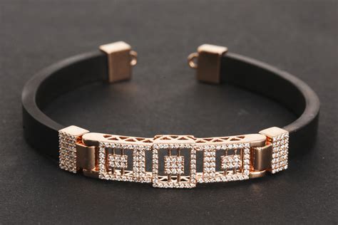 Gold And Diamond Rubber Bracelet Leather Jewelry Bracelet Mens Jewelry