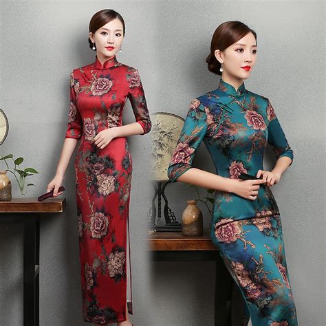 2018 Sexy Long Cheongsam Traditional Chinese Style Velour Dress Spring