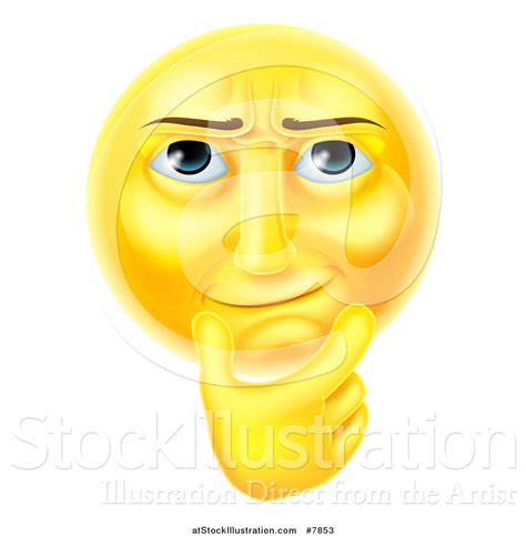 Vector Illustration Of A 3d Thinking Yellow Male Smiley Emoji Emoticon