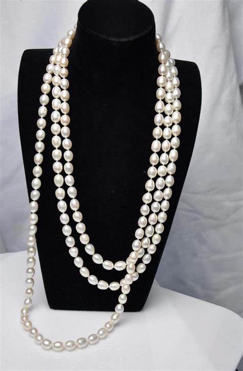 Mm White Freshwater Pearl Rice Rope Necklace In Necklaces Pendants From Jewelry