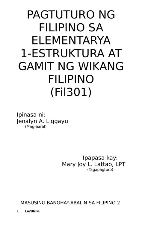 Pagtuturo Ng Filipino Sa Elementarya Pagtuturo Ng Filipino Sa