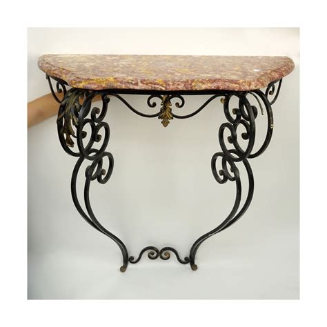 Vintage French Style Wrought Iron Console Table With Marble Top