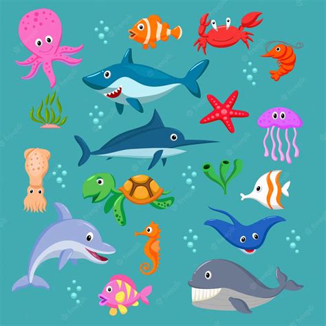 Premium Vector Set Of Cartoon Sea Animals