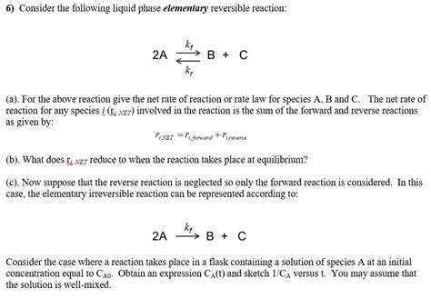 Solved 6 Consider The Following Liquid Phase Elementary