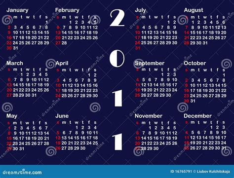 Modello Classico Del Calendario Per 2011 Vettori Illustrazione