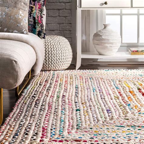 Hand Braided Ivory Multi Color Soft Area Rugs Braided Rugs Cotton