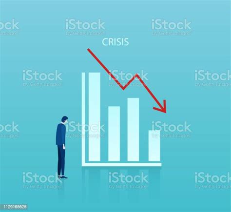 Vector Of A Sad Businessman Looking At A Graph Falling Down Stock