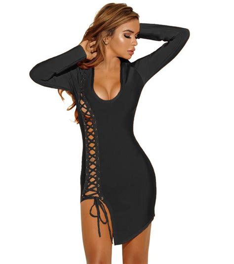 Buy Sexy V Neck Lace Up Women Bodycon Dresses Spring