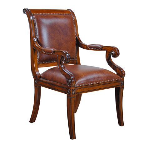 40 set of 2 dining arm chair brown leather solid hardwood frame mahogany finish. Regency Leather Arm Chair, Niagara Furniture, full grain ...