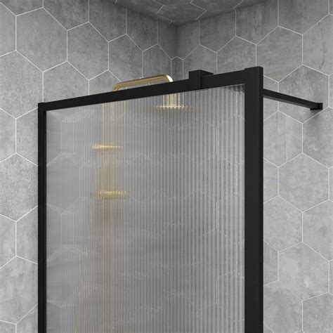 900mm black fluted glass wet room shower screen volan better bathrooms